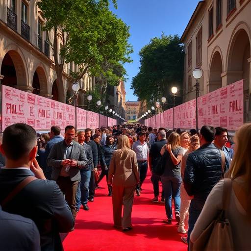 Alfombra roja del Festival de Cine de Sevilla, con asistentes y fotógrafos.