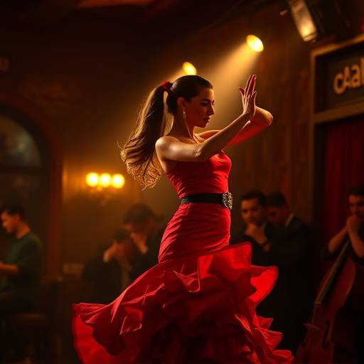 Bailaora de flamenco actuando en un tablao en Sevilla.