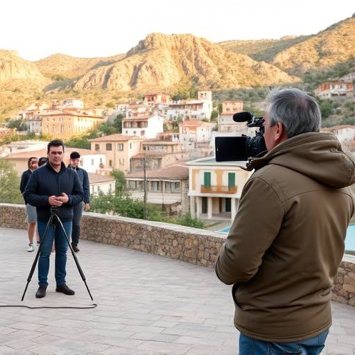 Captura de pantalla del programa Andalucía Directo, mostrando a la presentadora en directo desde un pueblo de la sierra.