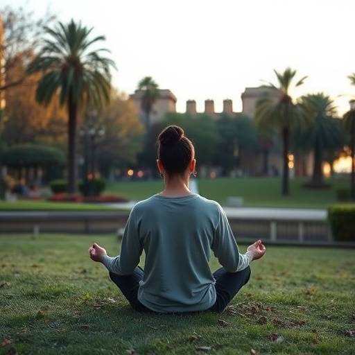 Imagen de una persona meditando en un parque de Sevilla, simbolizando la importancia de la salud mental.
